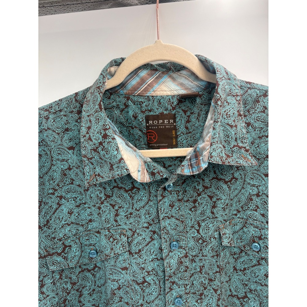 Roper Wear The West Mens 2XL Paisley Western Shirt Brown Turquoise Cotton - Picture 5 of 10